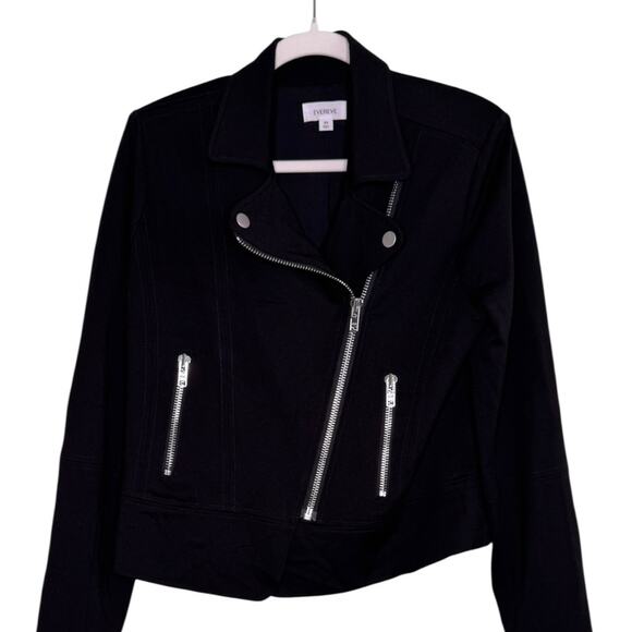 Evereve Black Moto Biker Style Jacket Asymmetrica Silver Zippers Size Medium - Picture 5 of 11